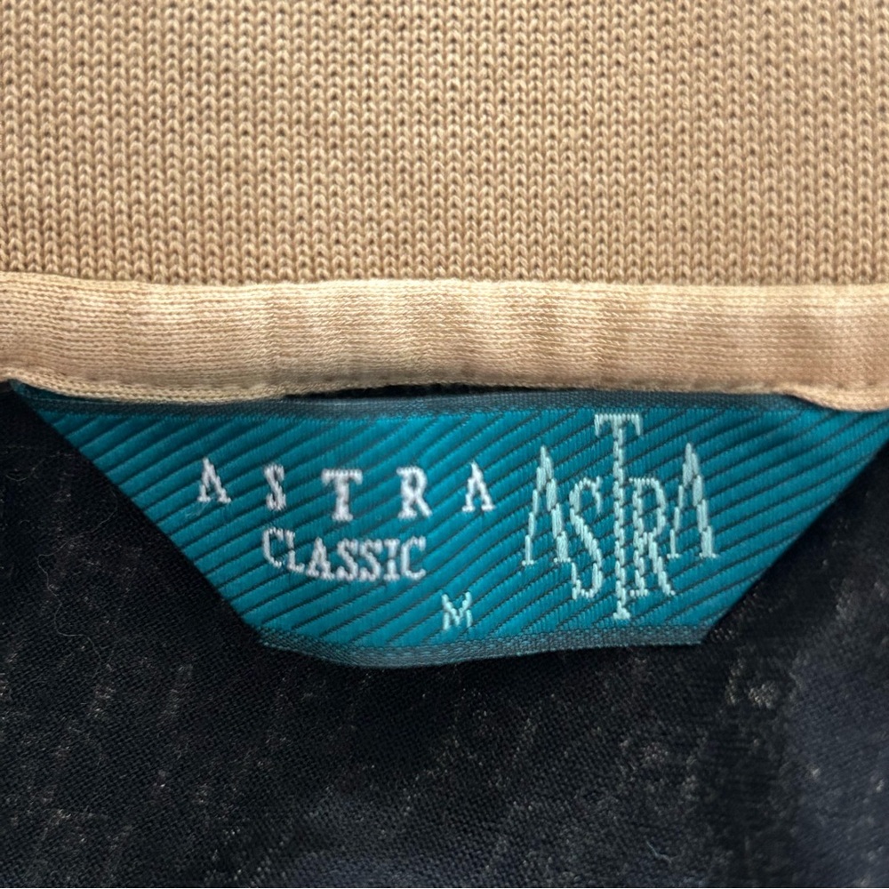 Astra Classic Womens Vintage‎ Polo Shirt Cotton Geometric Medium Retro Tan Black - Picture 7 of 9